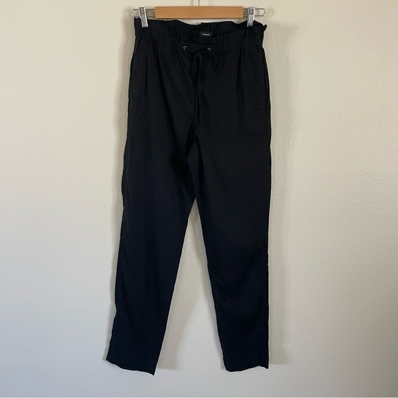 Theory Tralpin Drawstring Pants Black Crunch Wash Linen Blend Size 4 - Picture 4 of 12